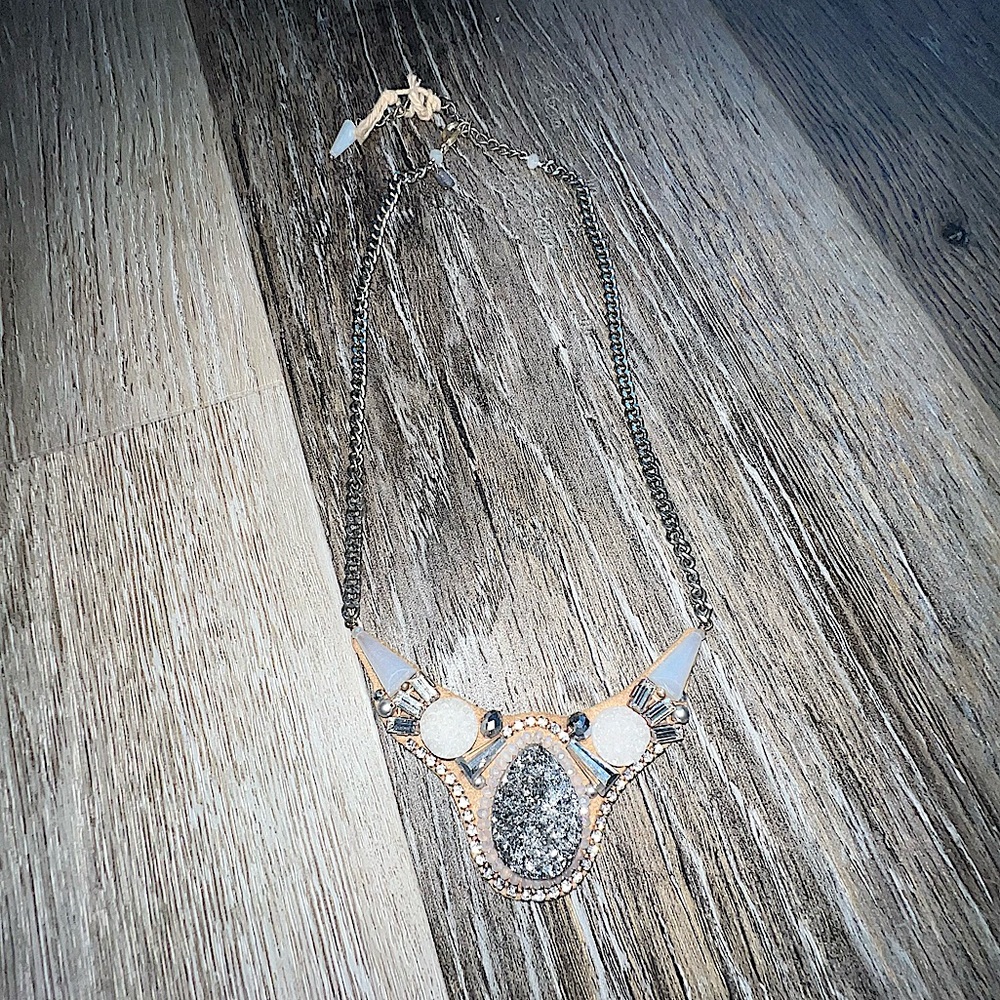 NWOT Chan Luu iridescent, druzy, crystal, bead and leather necklace